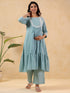 Janasya Women's Light Blue Dobby Pure Cotton Yoke Embroidered A-line Maternity Kurta Pant Set
